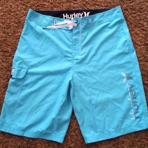 Hurley Swimming Trunks Aqua No Inner liner Men's Size 34 Turquoise board shorts
